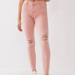 True Religion‎ Pink Raw Hem Distressed Skinny Jeans Size 28 NWT